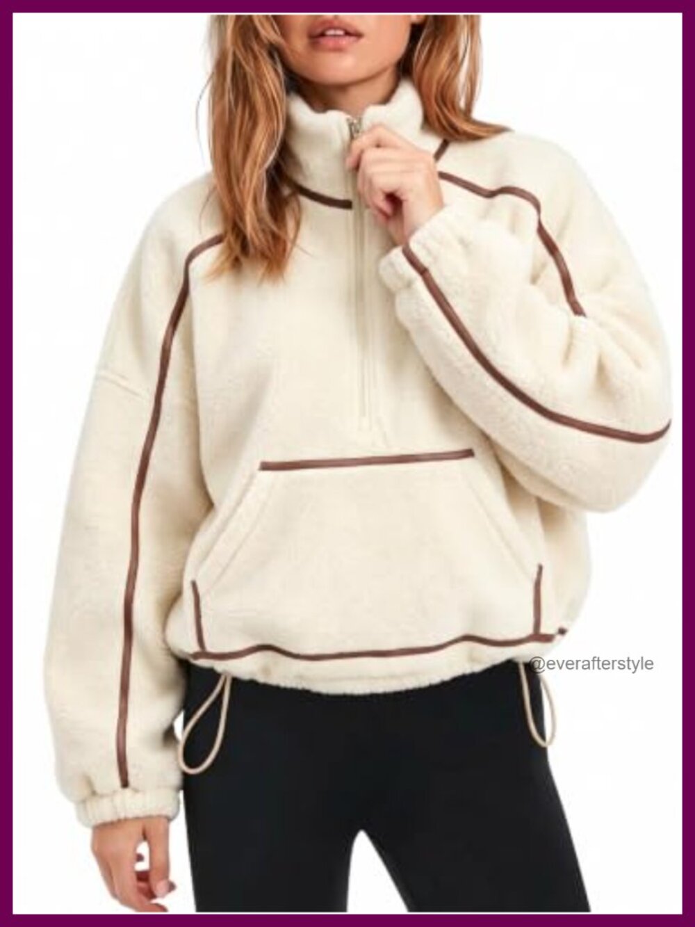 Sherpa Fleece Half Zip Pullover Oversized Sweatshirt Kangaroo Pocket